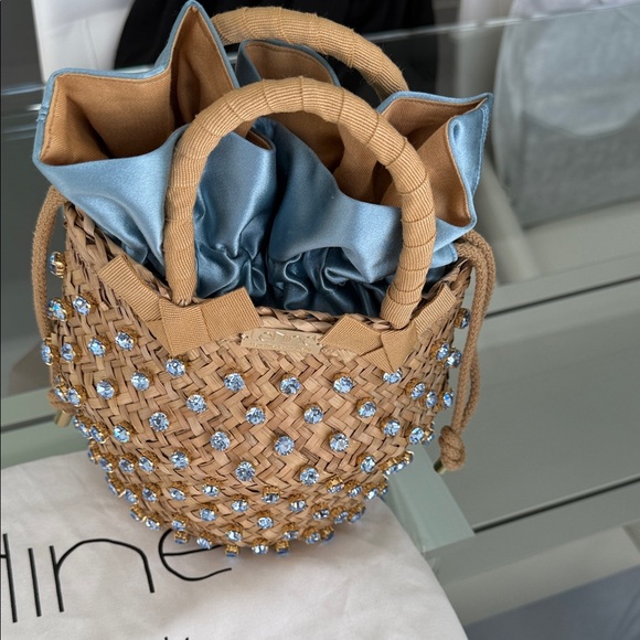 Chic Tan and Blue Embellished Tote - Picture 3 of 7